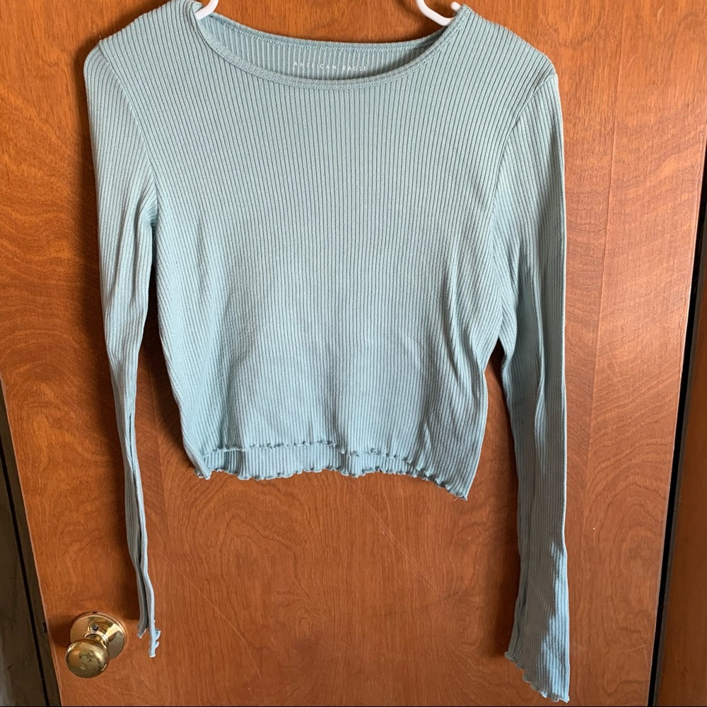 American Eagle Waffle Knit Lettuce Trim Top